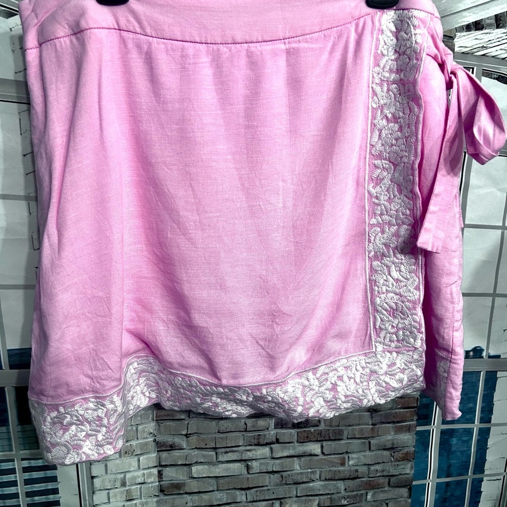 Pink Embroidered Mini Skirt